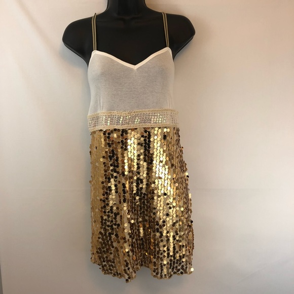 Free People Dresses & Skirts - Free People Gold Sparkle Tank Mini Dress Sequins